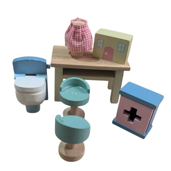 Mini Wooden Dollhouse  Furniture Set Toilet Table lamp - Picture 1 of 10